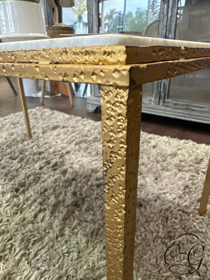 Gold Frame Set Of 3 Nesting Coffee Tables With Marble Tops