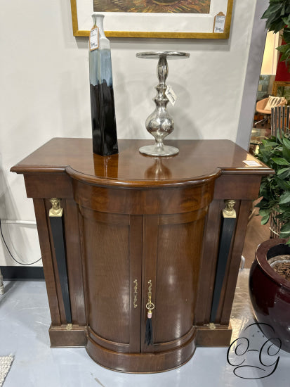 Mahogany Cabinet With Curved Front 2 Doors Gold Figure Detailing