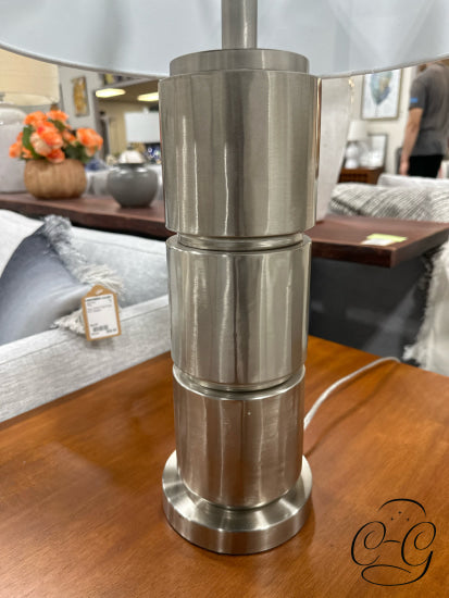 Matte Silver Metal Base Cylinder Table Lamp