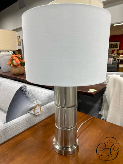 Matte Silver Metal Base Cylinder Table Lamp