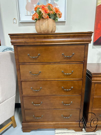 Medium Brown 5 Drawer/1 Hidden Drawer Tall Dresser 35x20x54’’ Tall Dresser