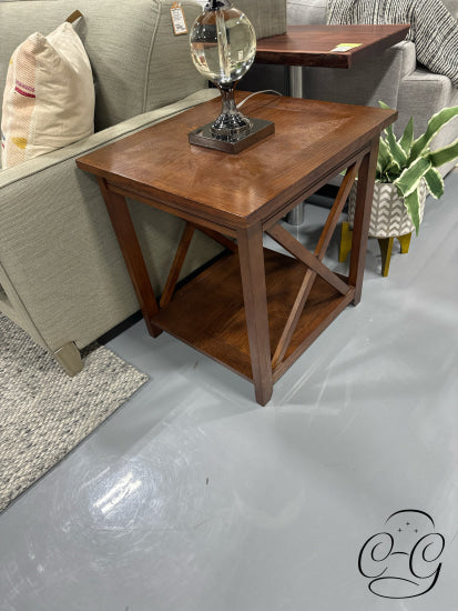 Medium Brown Wood End Table With ’X’ Sides