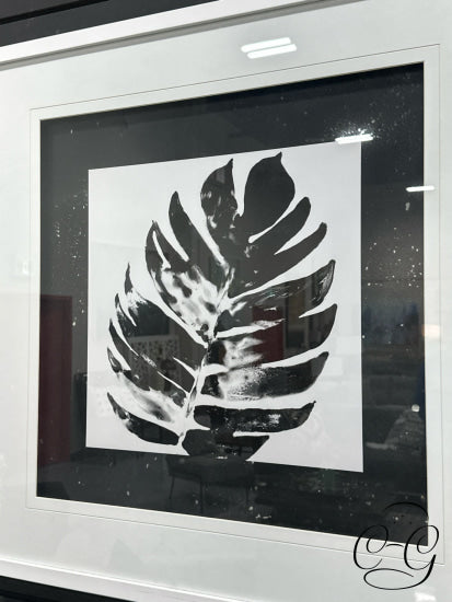 Mercana Black & White Leaf Picture With Silver Embellishments In Frame