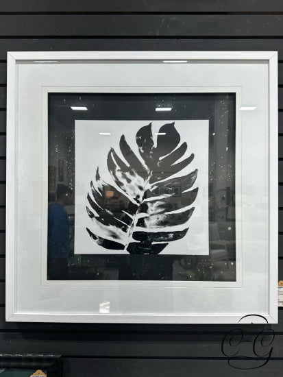 Mercana Black & White Leaf Picture With Silver Embellishments In Frame