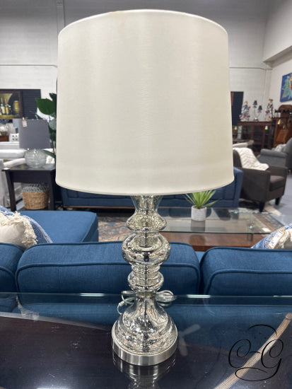 Mercury Glass Table Lamp With Round White Shade