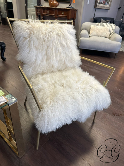 MG & BW Tibetan Fur Accent Chair With Slim Frame Brass Arms/Legs 29x29x35’’ Accent Chair