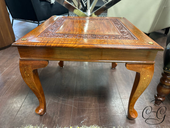 Middle Eastern Square Rosewood End Table W/Engraved Flower Pattern Brass Inlay 22x22x17’’ End