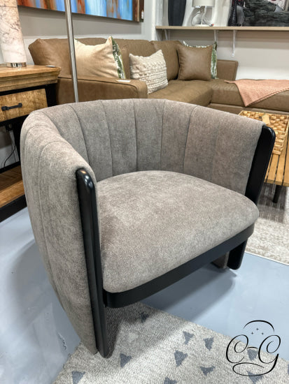 Moe’s Home Taupe Fabric Channel Detailed Chair W/ Black Wood Finish Trim