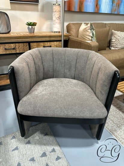 Moe’s Home Taupe Fabric Channel Detailed Chair W/ Black Wood Finish Trim