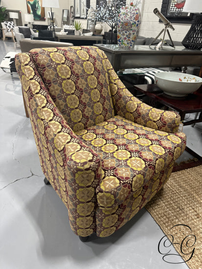 ’Mulberry Teacup’ Burgundy/Gold/Brown Design Fabric Armchair Chair