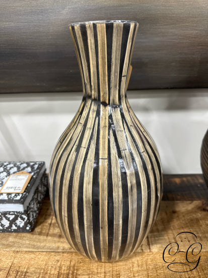 Natural & Black Lined Bamboo Vase Home Decor