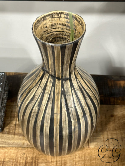 Natural & Black Lined Bamboo Vase Home Decor