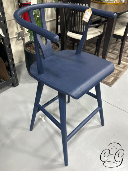 Navy Blue Finish Rubberwood Rounded Back Counter Stool Height