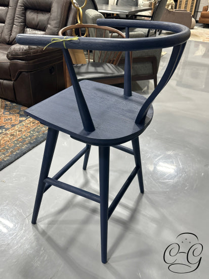 Navy Blue Finish Rubberwood Rounded Back Counter Stool Height