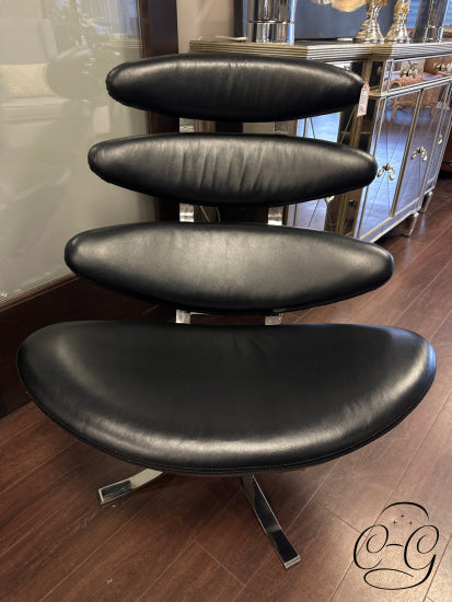 Nuevo Black Premium Vinyl Swivel Accent Chair W/Matte Finish Steel Frame/Base