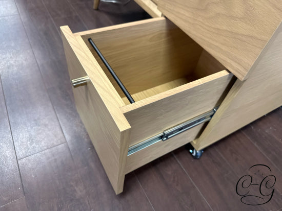 Oak Finish 2 Drawer Filing Cabinet With Locking Wheels