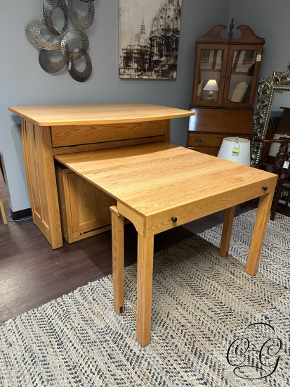 Oak Frontier Island Buffet With Pull Out Table 6 Leaves 2 Door Storage 52x36x42’’ Dining Table Only