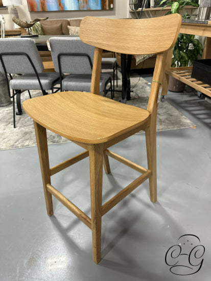 Oak Stained Veneer/Rubberwood Counter Height Stool With Curved Back