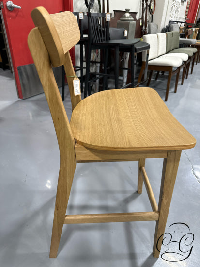 Oak Stained Veneer/Rubberwood Counter Height Stool With Curved Back