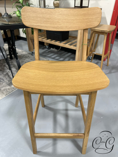 Oak Stained Veneer/Rubberwood Counter Height Stool With Curved Back