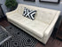 Off White Faux Leather Button Tufted Bench Seat Condo Sofa W/Sloped Arms