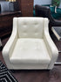 Off White Faux Leather Button Tufted Sloped Arm Chair Espresso Legs