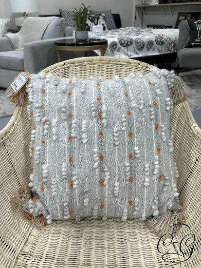 Orange/Grey Nubby Design Toss Pillow With Tassels