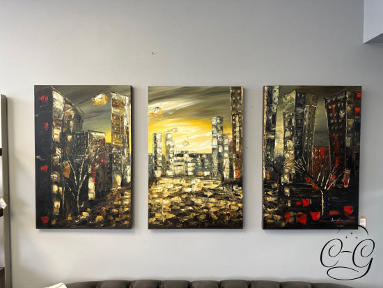 Original Oil On Canvas Triptych (Set Of 3) Streetscene Artwork