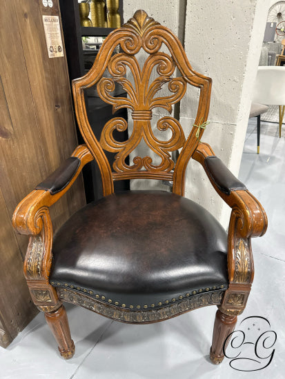 Ornate Armchair With Brown Seat Chair