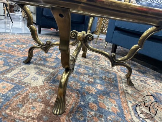 Ornate Solid Brass Round Coffee Table With Glass Top