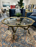 Ornate Solid Brass Round Coffee Table With Glass Top