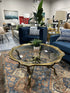 Ornate Solid Brass Round Coffee Table With Glass Top