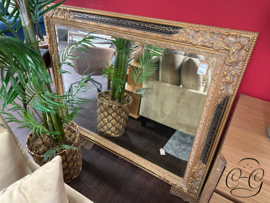 Ornate Wall Mirror With Crackle Brown Frame