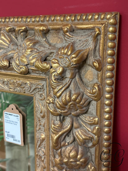 Ornate Wall Mirror With Crackle Brown Frame