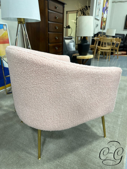 Pink Faux Shearling Barrel Chair W/Gold Finish Metal Legs Accent