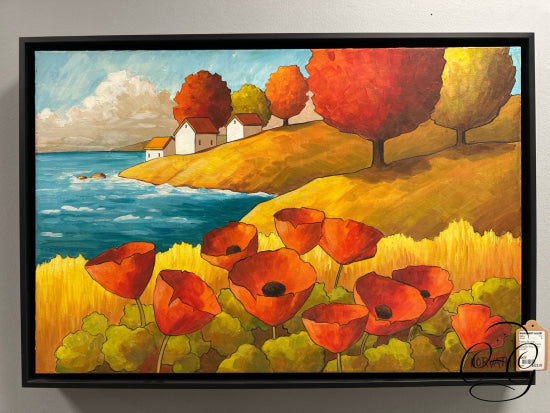 Poppies By Lake Floating In Black Frame Cdn Artist: Cathy Horvath 32x22’’ Artwork