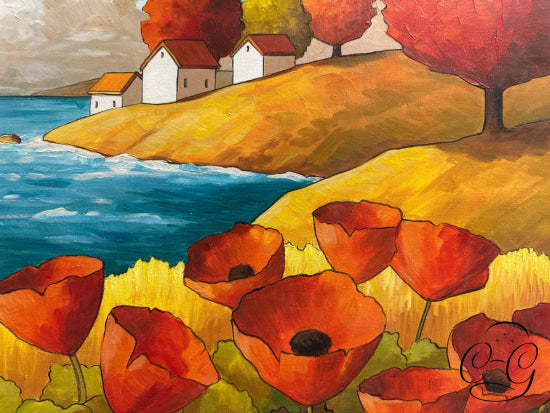 Poppies By Lake Floating In Black Frame Cdn Artist: Cathy Horvath 32x22’’ Artwork