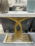 Rect. Faux Marble Top/Bottom Console Table W/Brushed Gold Finish Design Base 39x12x32’’ Console Table