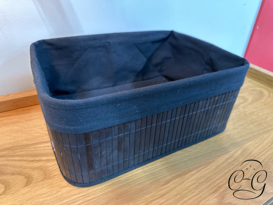 Rectangular Black Basket With Rattan Sides Cloth Insert