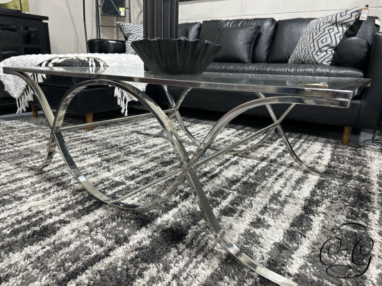 Rectangular Glass Top Coffee Table With Chrome Finish Steel Curved Base