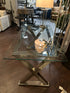 Rectangular Glass Top Desk With Polished Nickel Finish Metal Base ’X’ Sides