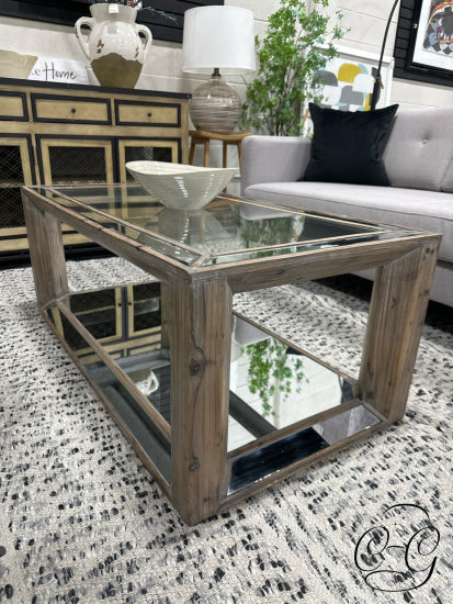 Rectangular Mirrored Coffee Table With Bottom Display Space