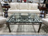 Rectangular Ornate Metal Base Coffee Table With Glass Top