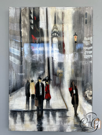 Renwil Black White Red Canvas Artwork ’Bustling City II’ (People NYC Abstract) 24x36’’ Artwork