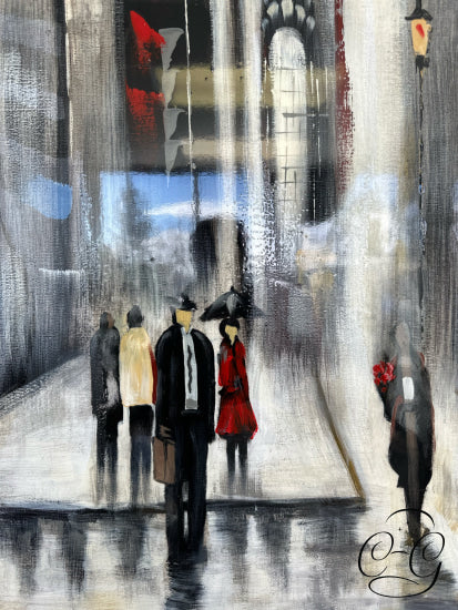 Renwil Black White Red Canvas Artwork ’Bustling City II’ (People NYC Abstract) 24x36’’ Artwork