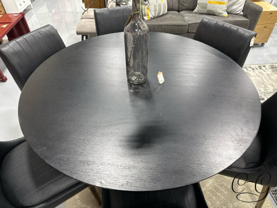 Round Black Dining Table With Ribbed Pedestal Base Only