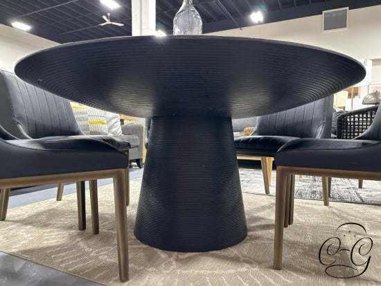 Round Black Dining Table With Ribbed Pedestal Base Only