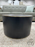 Round Brown Oak Coffee Table W/Starburst Texture Brass Trim