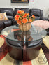 Round Coffee Table With Glass Top 4 Ottoman Base