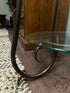 Round Glass Top Accent Table W/Espresso Metal Scrolled Design Base Shelf